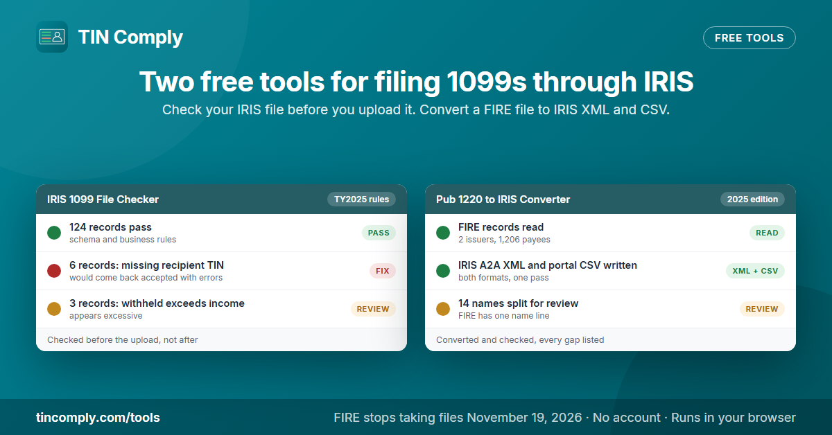 TIN Comply Releases Two Free Tools for Filing 1099s Through the IRS IRIS System