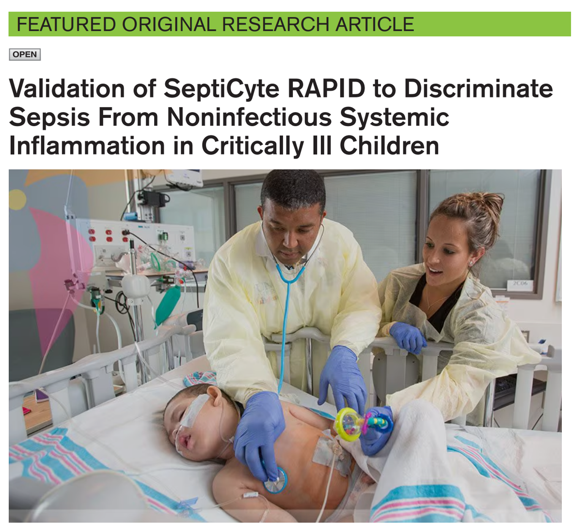Multi-Site Study Validates SeptiCyte RAPID for Differentiating Sepsis from Noninfectious Inflammation in Children