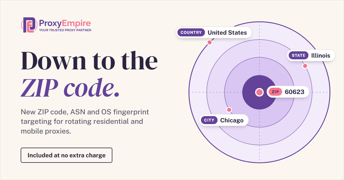 ProxyEmpire Adds ZIP Code, ASN and OS Fingerprint Targeting to Residential and Mobile Proxies
