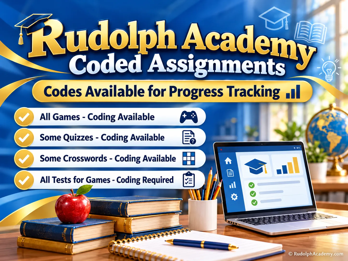 Rudolph Academy Introduces Coded Assignment System for Educational Games, Crosswords, Quizzes, and Tests