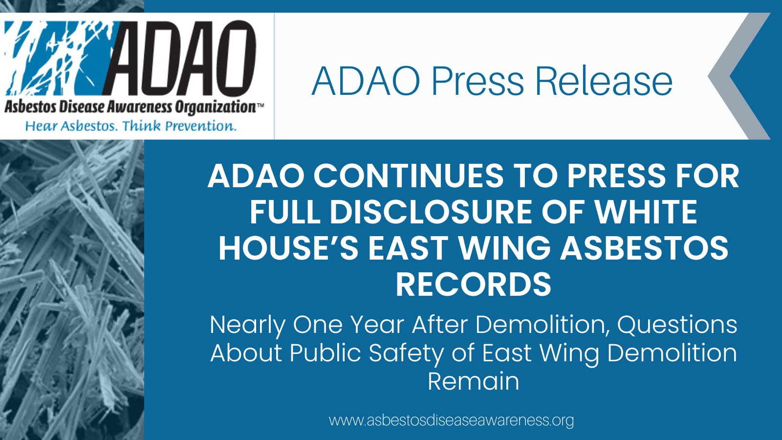 ADAO CONTINUES TO PRESS FOR FULL DISCLOSURE OF WHITE HOUSE’S EAST WING ASBESTOS RECORDS