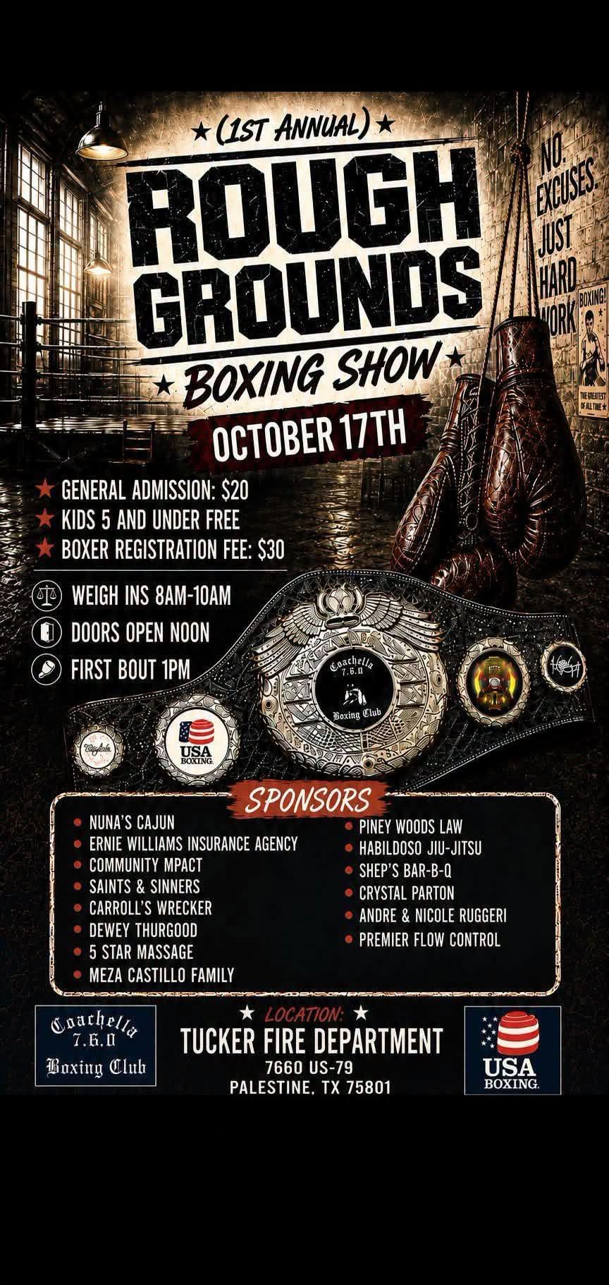 PINEYWOODS LAW Announces Silver Sponsorship of First Annual Rough Grounds Boxing Show in Palestine, Texas