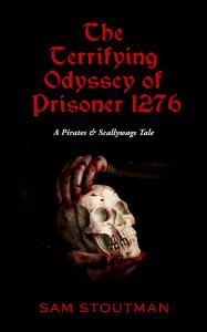 Front cover of book showing a pair of bloody hands holding a skull