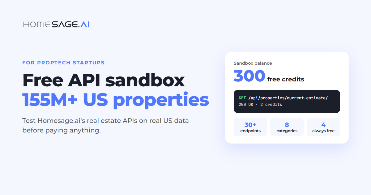 Free API Sandbox for Proptech Startups: Homesage.ai Opens 155M+ Property Dataset