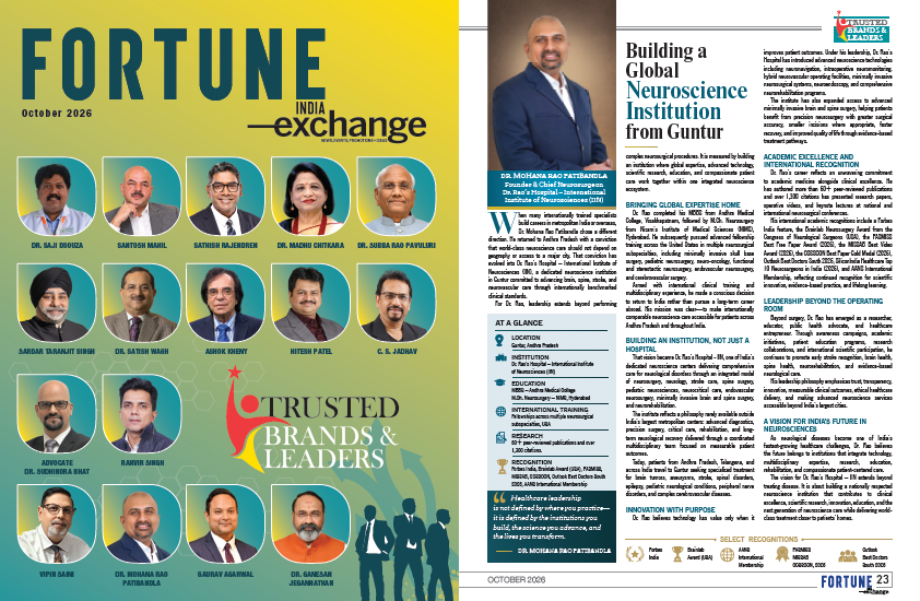 Fortune India Exchange Features Guntur Neurosurgeon Dr. Mohana Rao Patibandla in October 2026 Profile