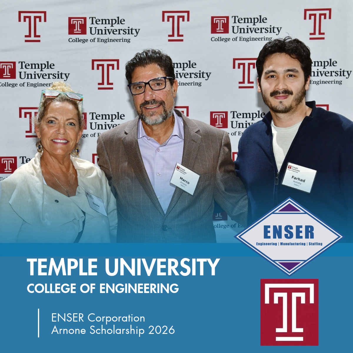 ENSER Highlights Temple Mechanical Engineering Student Farhad Moheby Through Arnone Foundation Scholarship