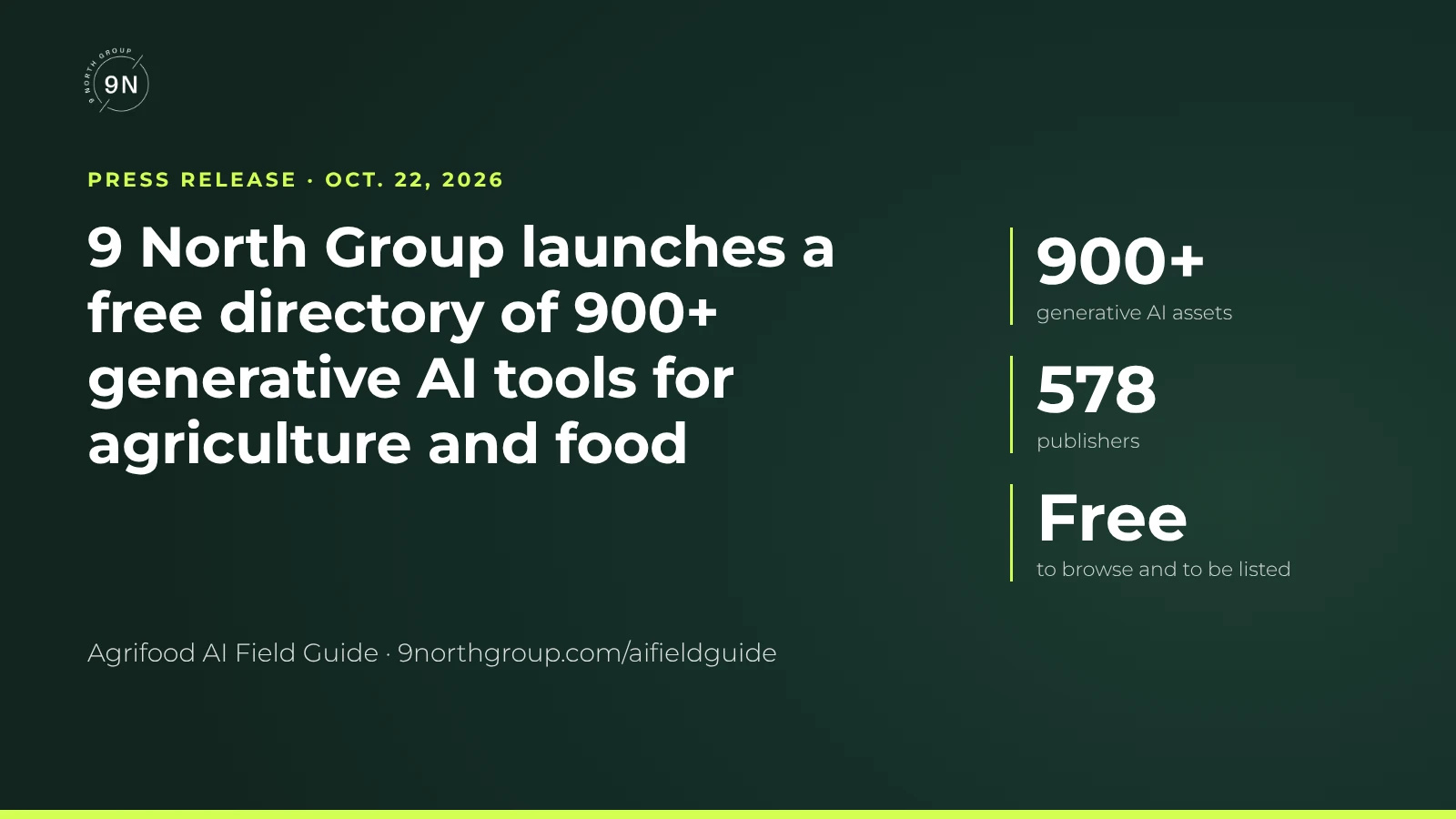 9 North Group Launches Free Directory of 900+ Generative AI Tools for Agriculture and Food