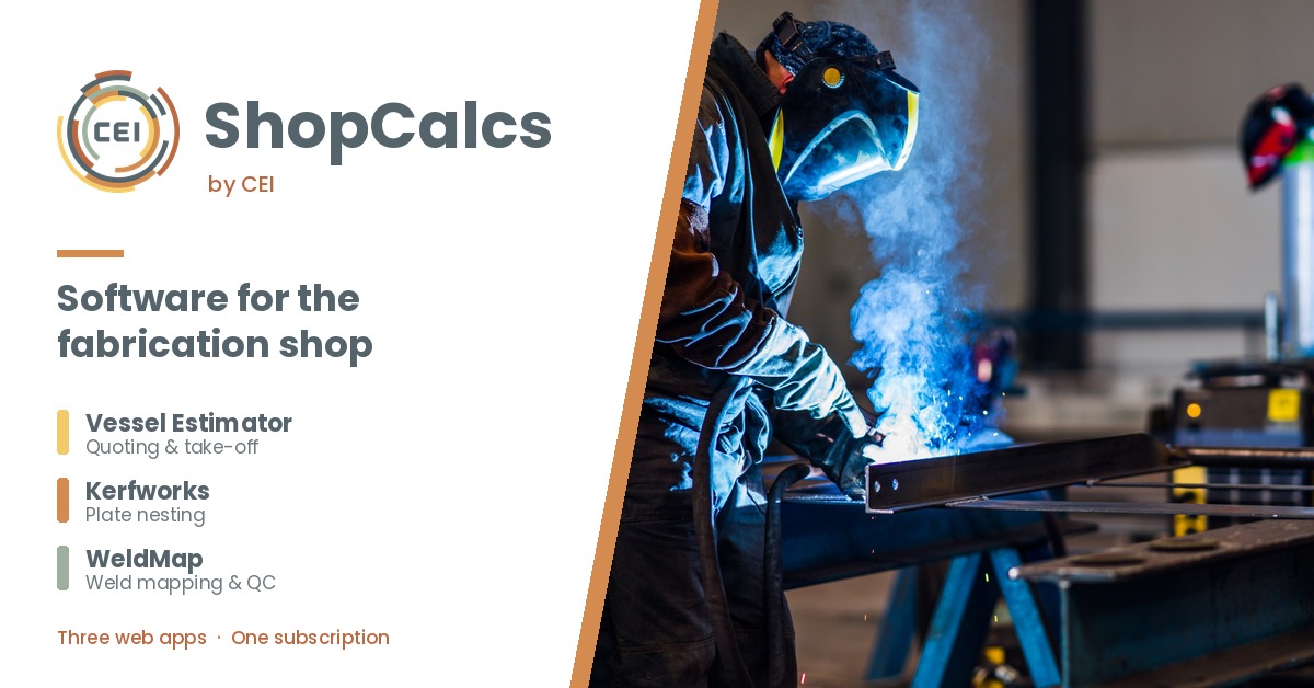 CEI Introduces ShopCalcs, Connecting Estimating, Plate Nesting, and Weld Quality Management