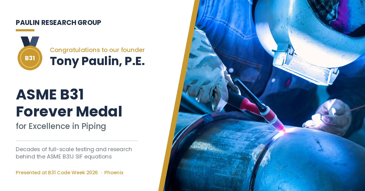 Paulin Research Group Founder Tony Paulin Recognized with ASME B31 Forever Medal