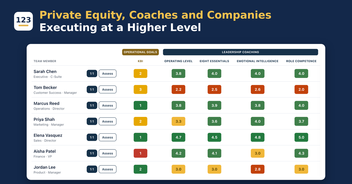 Private Equity Wants Visibility, Coaches Need Insight, Companies Obsess Over Execution: 123Exec Launches