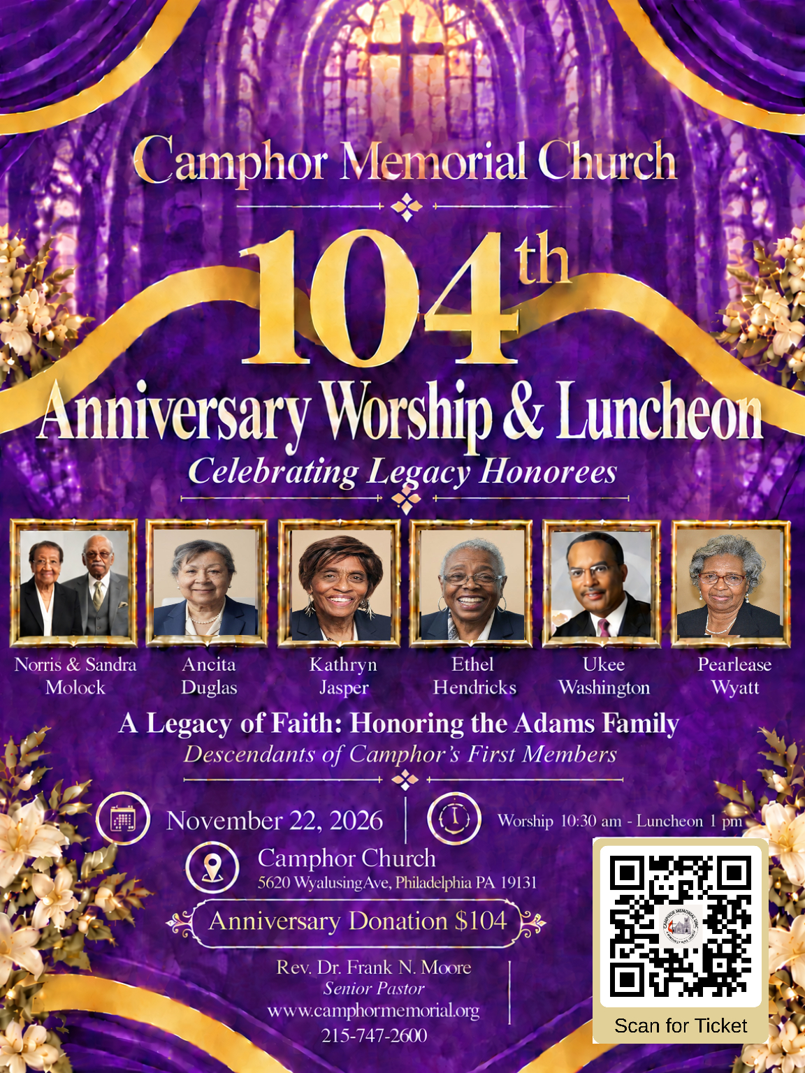 CAMPHOR CHURCH TO CELEBRATE 104 YEARS OF FAITH AND SERVICE WITH ANNIVERSARY WORSHIP AND LEGACY LUNCHEON