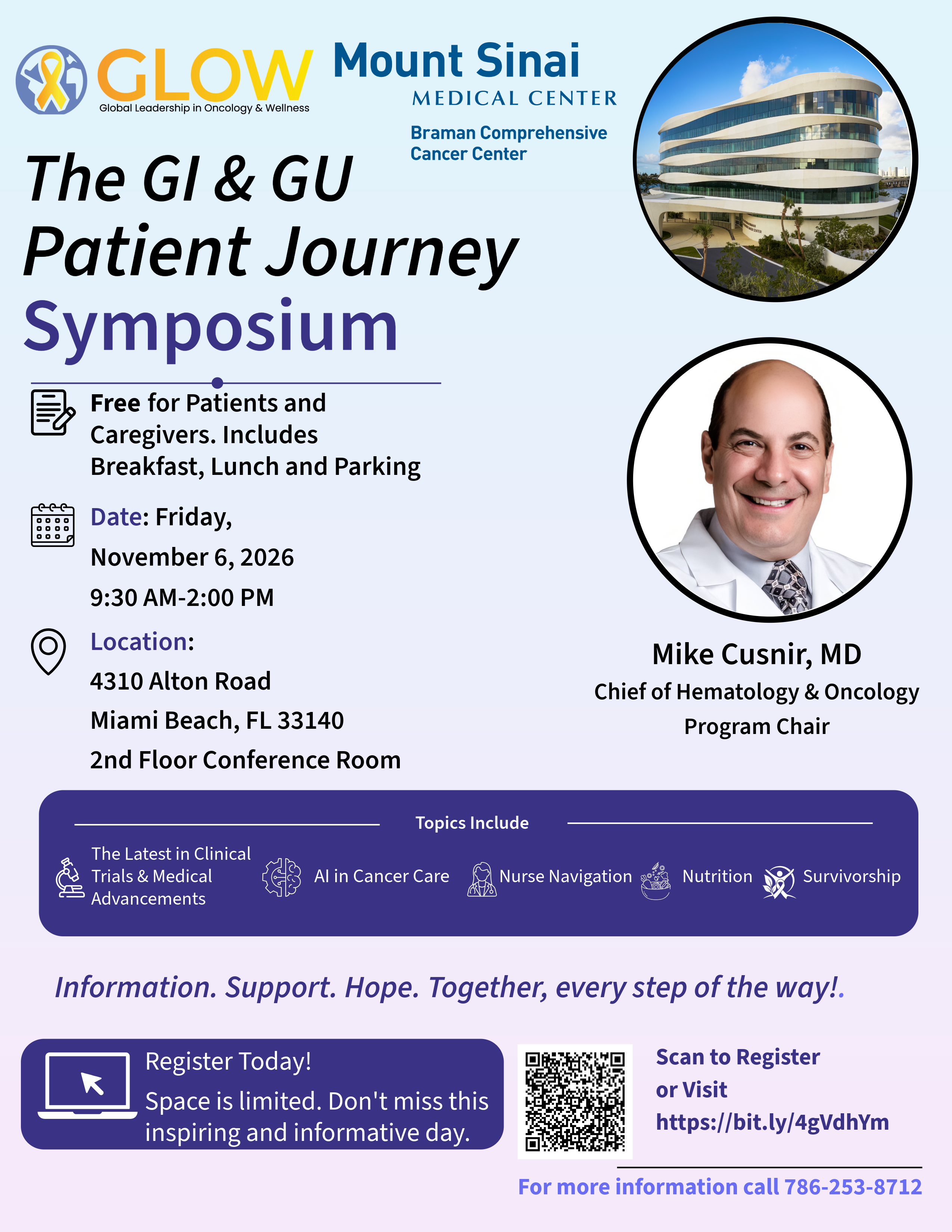 GLOW Oncology and Mount Sinai Medical Center’s to Host FREE GI & GU Patient Journey Symposium on November 6