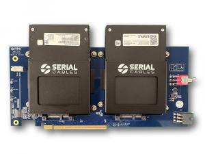 The PCI6-AD-x162x8-EDSFF PCIe adapter card, shown here with two EDSFF devices installed, provides high-density CXL memory expansion and storage for enterprise data center environments.