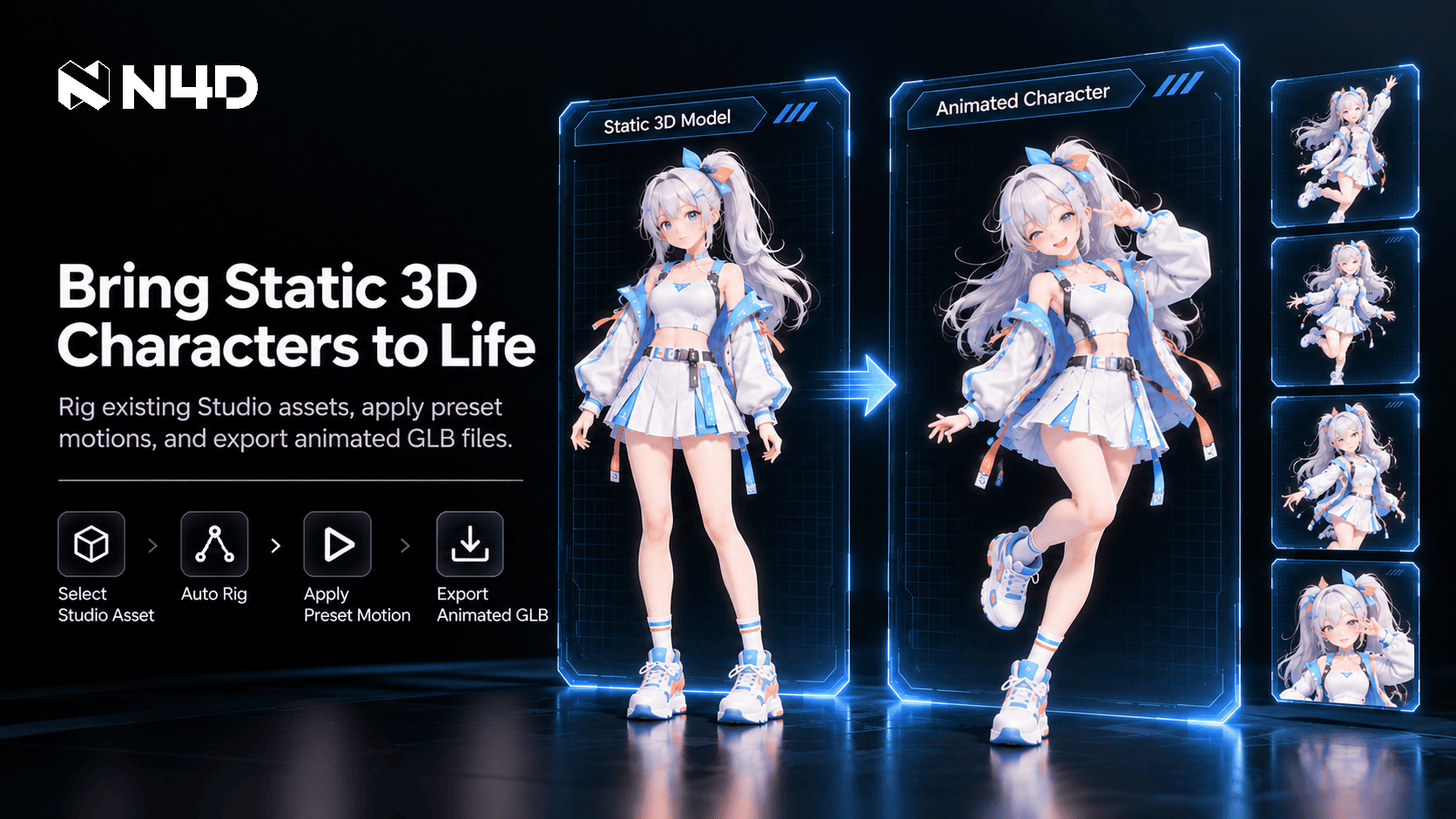 N4D Animate Brings Static 3D Characters to Life with Preset Motions