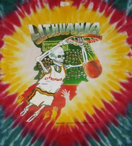 Lithuanian Slam Dunking Skeleton® & Lithuania Tie Dye® Brand Jerseys have had a 30 yr. longevity. Artist Greg Speirs became the major sponsor of the 1992 Lithuanian Olympic Basketball Team.