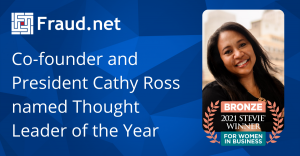 Fraud.net Co-founder and President Cathy Ross Wins Stevie® Award for Women in Business 1