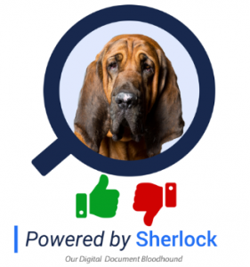 Sherlock, Merlin's digital document  bloodhound, with thumbs up or thumbs down