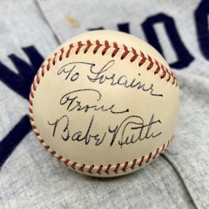1948 Babe Ruth high-grade single-signed OAL baseball, full PSA/DNA with autograph graded 10. Likely Ruth’s last signed baseball. Opening bid: $5,000
