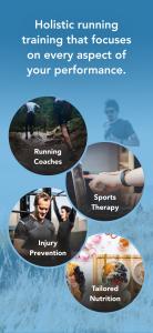 The image shows a picture of runners getting access to running coaches, sport therapy systems, injury prevention protocols, and  tailored training plans.