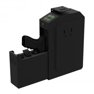 Sweaty palms and trembling knees aren’t just horror movie lore Shown here, open, new GunVault SpeedVault presents a securely staged handgun in ready-to-fire position, thanks to spring-action slide-out internal housing. Green lighting on entry keypad indicates correct code was entered to trigger unit to open and present pistol.