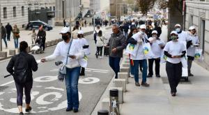 Scientology volunteers distributing happiness