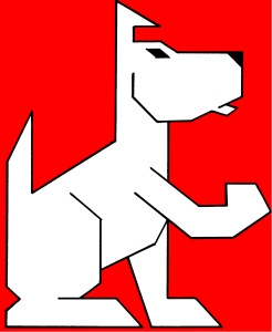 the small tooth dog publishing group logo of a drawing of an angular white dog