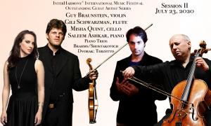 Saleem Ashkar, piano, Guy Braunstein, violin, and Misha Quint, cello, perform Shostakovich: Piano Trio No.2 and Brahms: Piano Trio No.3 at InterHarmony in July