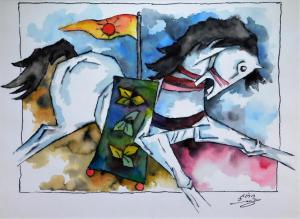 Vibrant paintings by prominent Indian artists piqued the interest of bidders at Bruneau & Co
