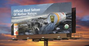 Michael Patrick Partners announced today that it has completed brand development of the identity, packaging, and marketing campaign to launch a family of organic, gluten-free hard seltzers This is a photo of the poster-outdoor campaign that included five ads—this design features the Oregon Coast and the CitrusFlip flavor.