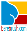 Art logo for Barebrush website in Red, Yellow and Blue