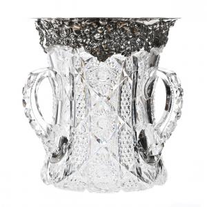An auction featuring a wonderful assortment of American Brilliant Cut Glass (ABCG) pieces, featuring a wide array of patterns and makers, many showcasing sterling silver, will be held on Saturday, May 28th, by Woody Auction, online and live in Woody Auction’s modern, 5,000-square-foot auction hall located at 130 East 3rd Street in Douglass, starting at 9:30 am Central time Three-handled ABCG loving cup in pattern #99 by Dorflinger, having an incredible marked Dorflinger sterling silver rim, the sterling made by Shiebler.