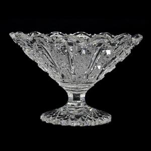 American Brilliant Cut Glass tazza (wide form shallow bowl) compote, signed Hawkes in the Panel pattern, exceptional quality.