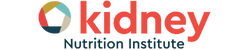 Red lettering spelling "kidney" with blue lettering under spelling "Nutrition Institute". To the left is a multicolored, rounded pentagon symbol.