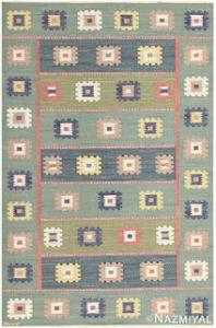 VINTAGE SWEDISH KILIM ,"GRON ANG " signed 'AB MMF" , 5 ft 7 in x 8 ft 4 in