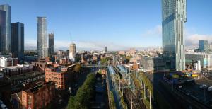 Aerial view of Deansgate in Manchester