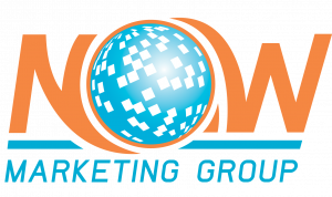 NOW Marketing Group Logo - NOW in bold orange with a bright blue globe as the O and marketing group written below in bright blue
