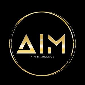 Letters A-I-M in gold inside a circle on a black background, describing the AIM Logo