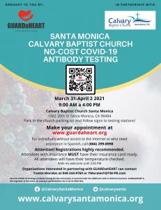 No Cost COVID-19 Antibody Event in Santa Monica on March 31-April 2, 2021