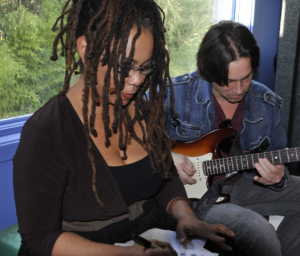 World Famous violinist Karen Briggs with Stevie Marco at the Blue Room Recording Studio wile recording the Respect and Love Manifesto to be released on Song fi later this year