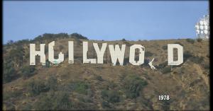 Hollywood sign broken and in decay before restoration in late 1978