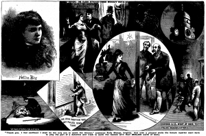 Images from Nellie Bly's lost novel New York By Night, published in the London Story Paper on April 4, 1891