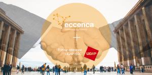 Image shows handshake and highlights that UGAP selects eccenca for official procurement list for French public services and government agencies