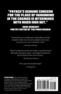 back cover of 'The Migration of Darkness, New and Selected Science Fiction Poems, 1975-2020' by Peter Payack. with supporting quotes by the Poetry Editor of The Paris Review, and The Harvard Crimson