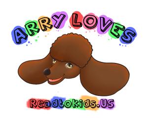 Th Read to Kids US logo is a cartoon headshot of Arry, a red poodle. This is a new non-profit to encourage grandparents to read to kids.