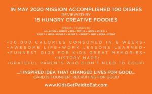 In March 2020, Recruiting for Good sponsored fun foodie project for kids to review 100 dishes in LA. #kidsgetpaidtoeat #goodfoodinthehood www.KidsGetPaidtoEat.com