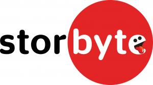 the Storbyte logo - "stor" with black font on white background and byte with white font on red background