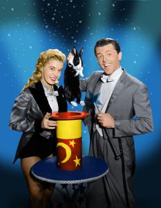Mark Wilson and his wife Nani on the set of their CBS and ABC-TV series, Magic Land of Allakazam.
