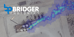 This image shows LiDAR imaging of a methane plume coming from a production site, which is an example of Bridger Photonics technology.