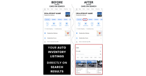 This is a graphic showing what Cars On Search looks like with a before and after photo.