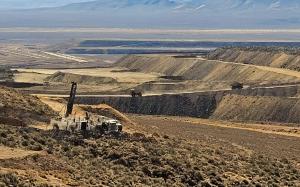 Independence Mine drilling with Nevada Gold open pits in background